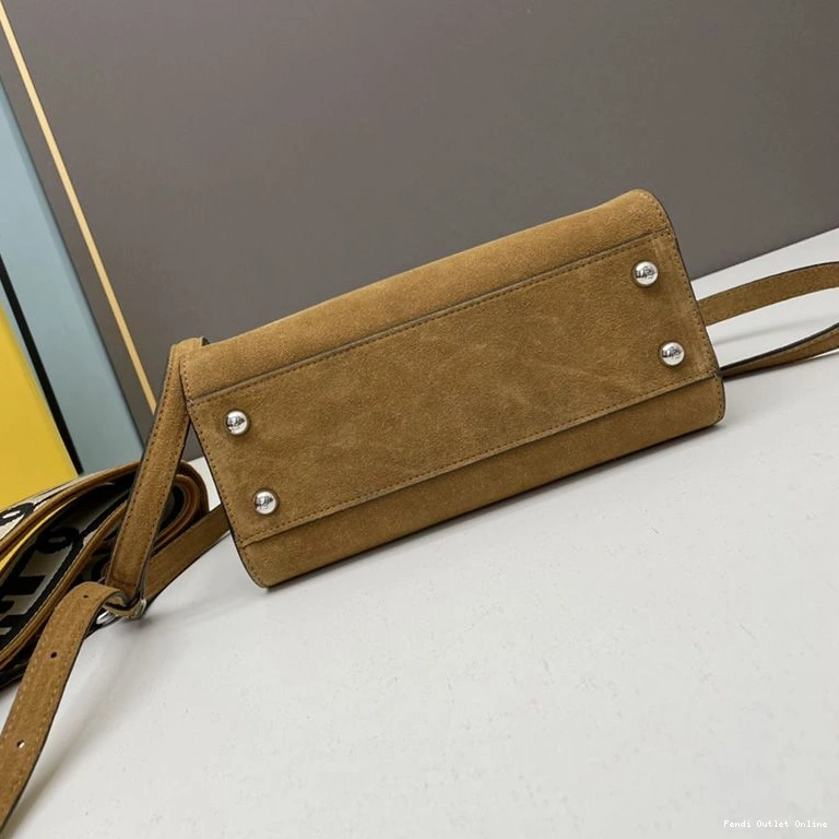 Affordable In Fendi Mini Brown Iconic Suede Bag Peekaboo Stitching 0824